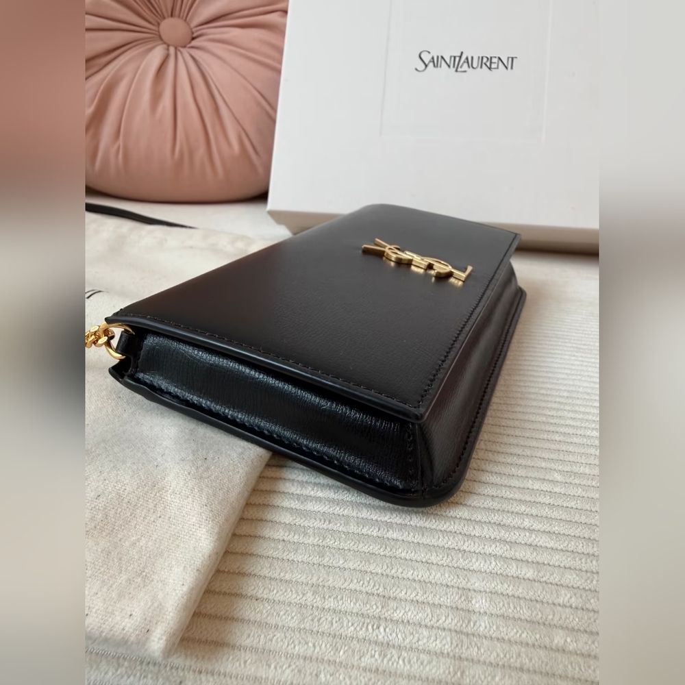 Yves Saint Laurent Cassandre Phone Holder Leather Chain Wallet Purse - Picture 5 of 11